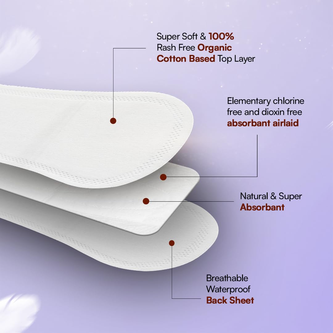 Flawsome Sensitive Sanitary Pads - Pack of 40 Pads (XXL) - Certified 100% Rash-Free by Gynecologist - Natural Plant Top Sheet - No Fragrance, No Chlorine - With Disposal Bags
