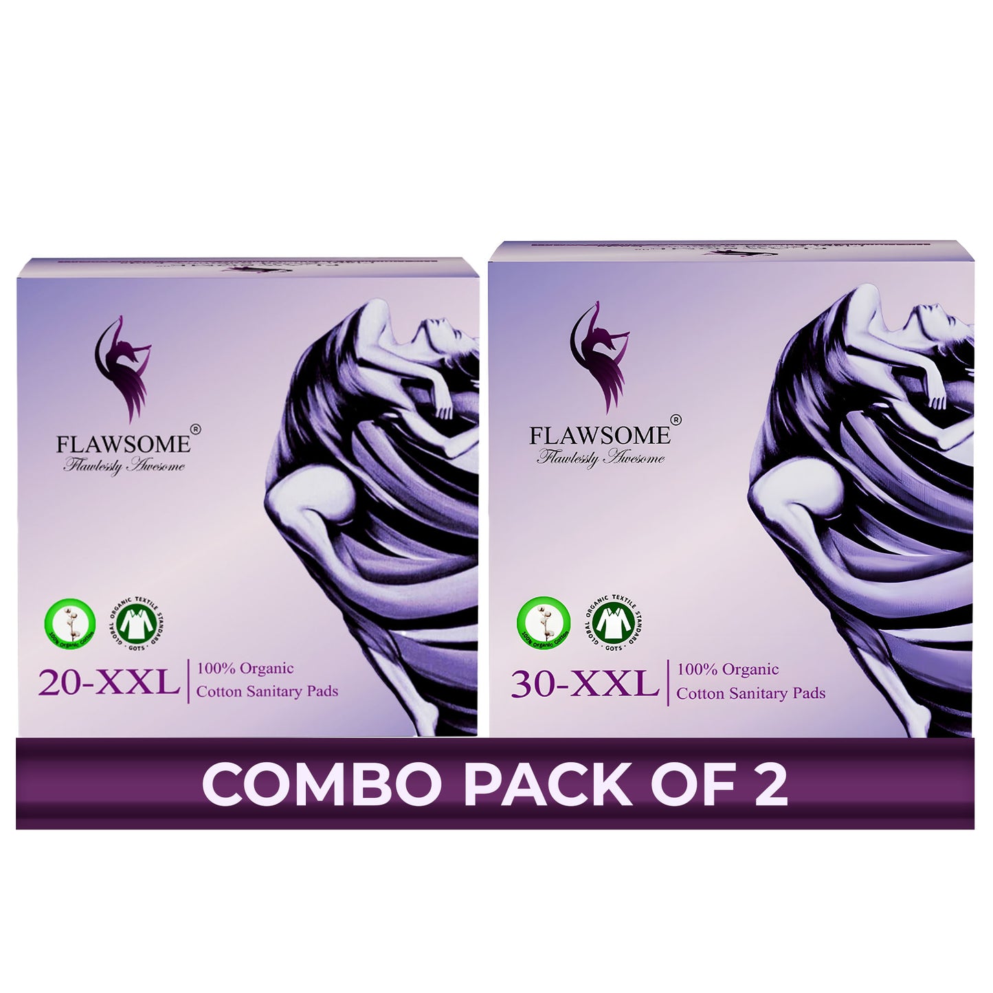 Flawsome 100% Organic Sanitary Pads | High Absorption | Cotton Sanitary Pads | Soft and Rash Free | Toxin-Free (Pack of 50, XXL)