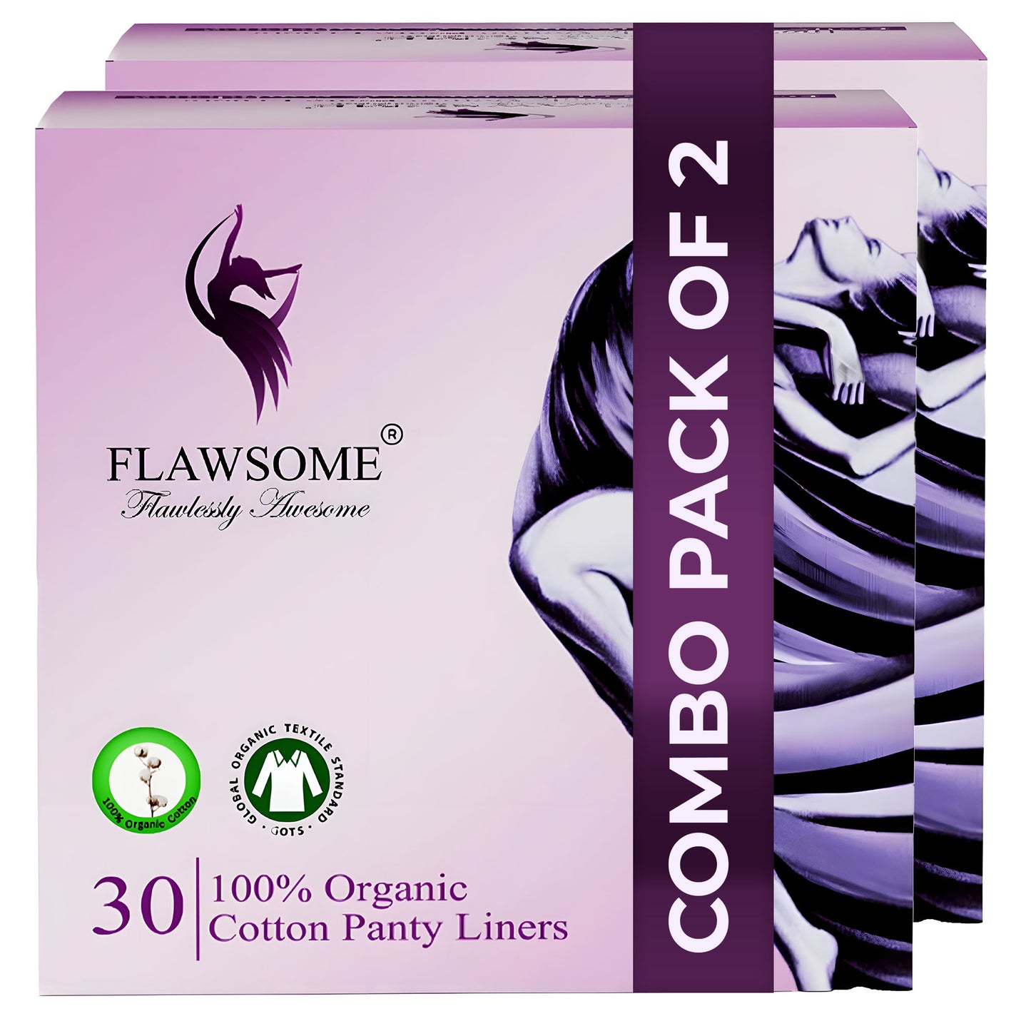 Flawsome Panty Liners for Women & Girls, (Pack of 30)|100% Organic Cotton, Rash-Free, Toxin-Free, Unscented, Perfect For White Discharge & Light Spotting |Protection Against Leakage, Discharge & Rashes| Eco-Friendly|(Pack 2)