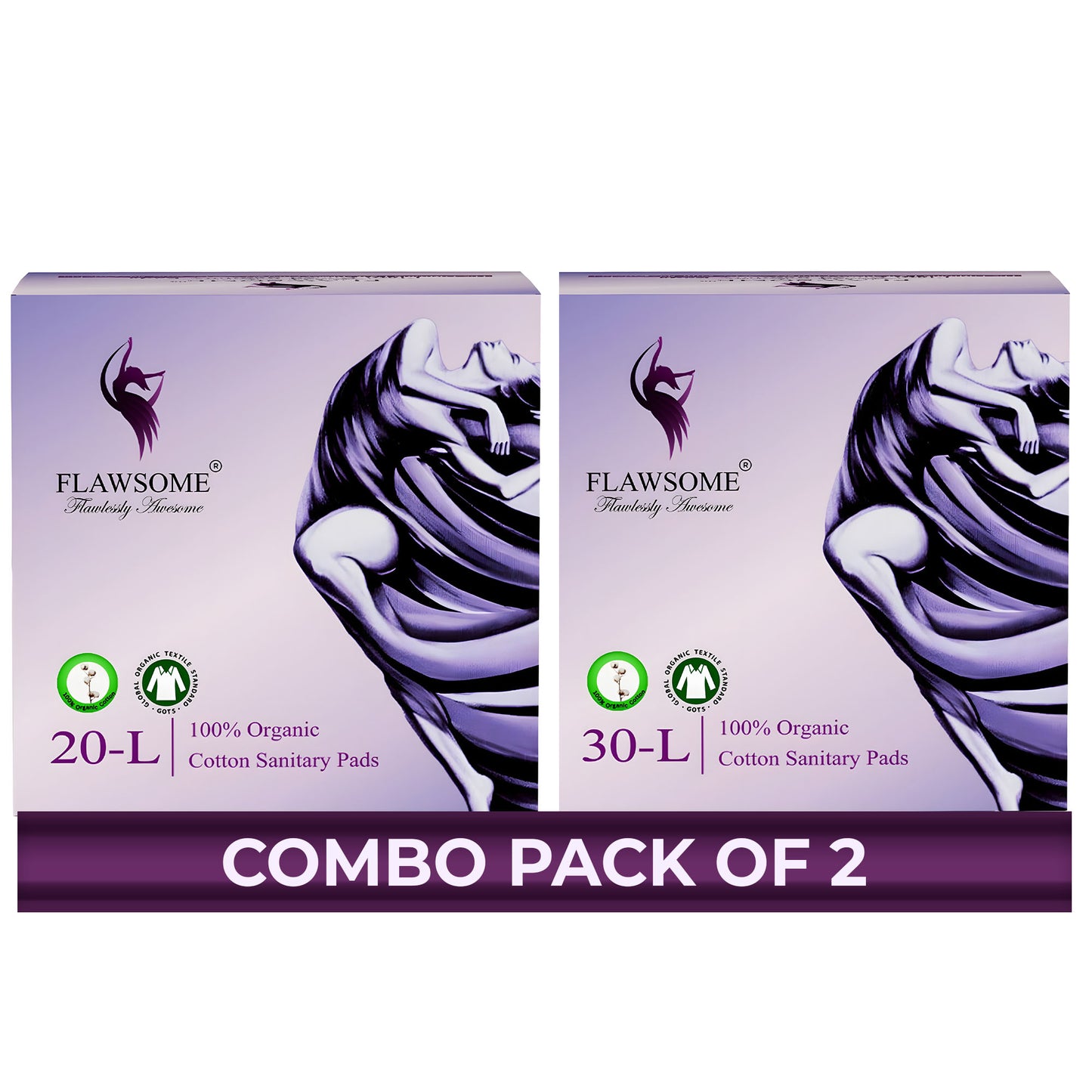 Flawsome 100% Organic Sanitary Pads | High Absorption | Cotton Sanitary Pads | Soft and Rash Free | Toxin-Free (Pack of 50, L)