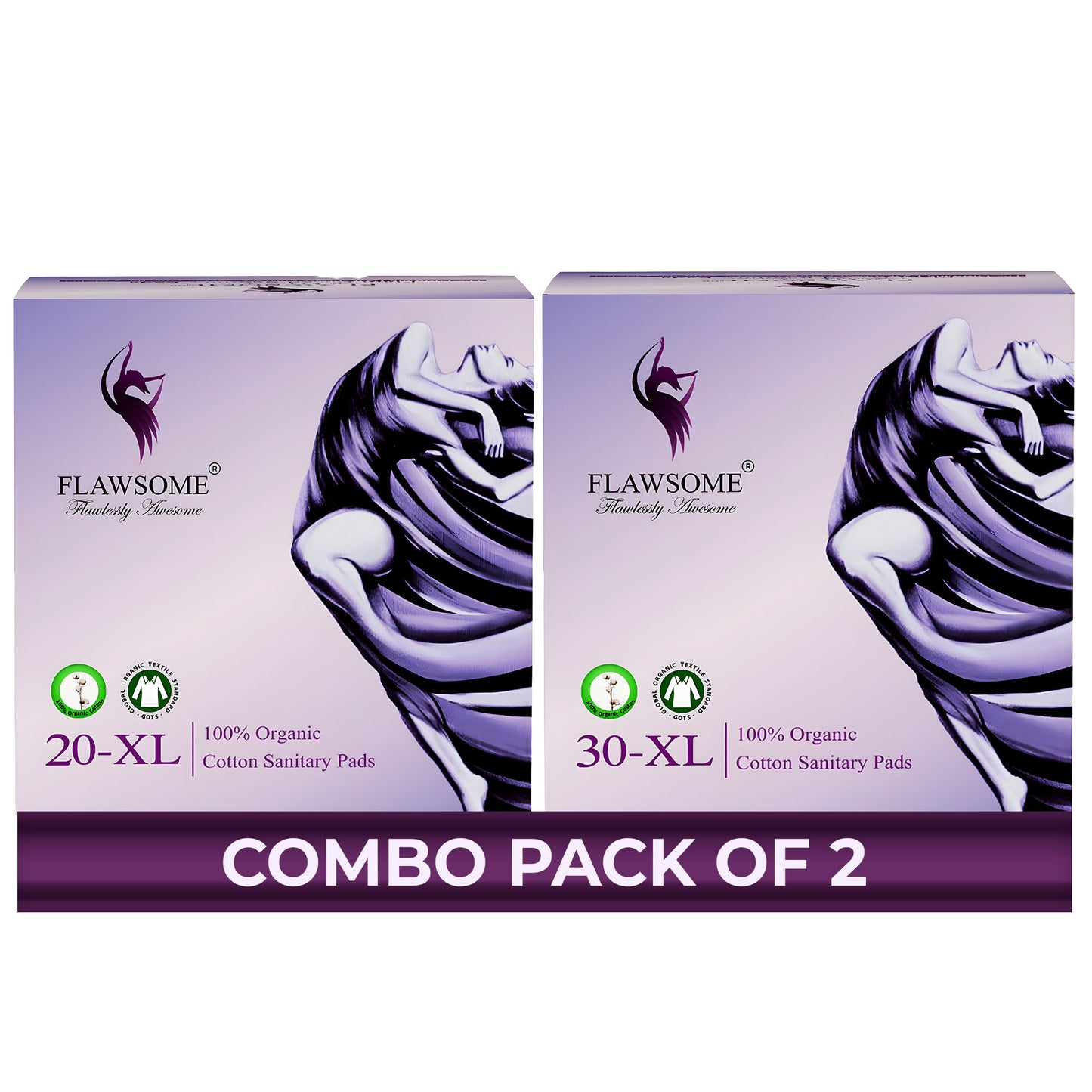 Flawsome 100% Organic Sanitary Pads | High Absorption | Cotton Sanitary Pads | Soft and Rash Free | Toxin-Free (Pack of 50, XL)