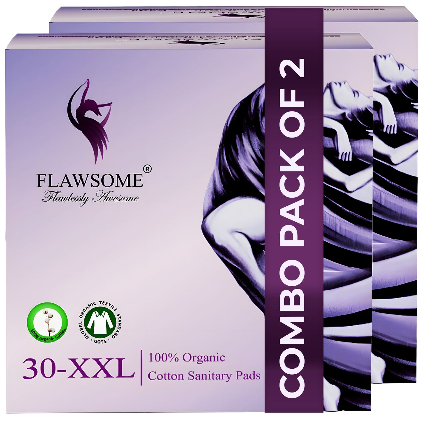 Flawsome 100% Organic Sanitary Pads | High Absorption | Cotton Sanitary Pads | Soft and Rash Free | Toxin-Free (Pack of 60, XXL)