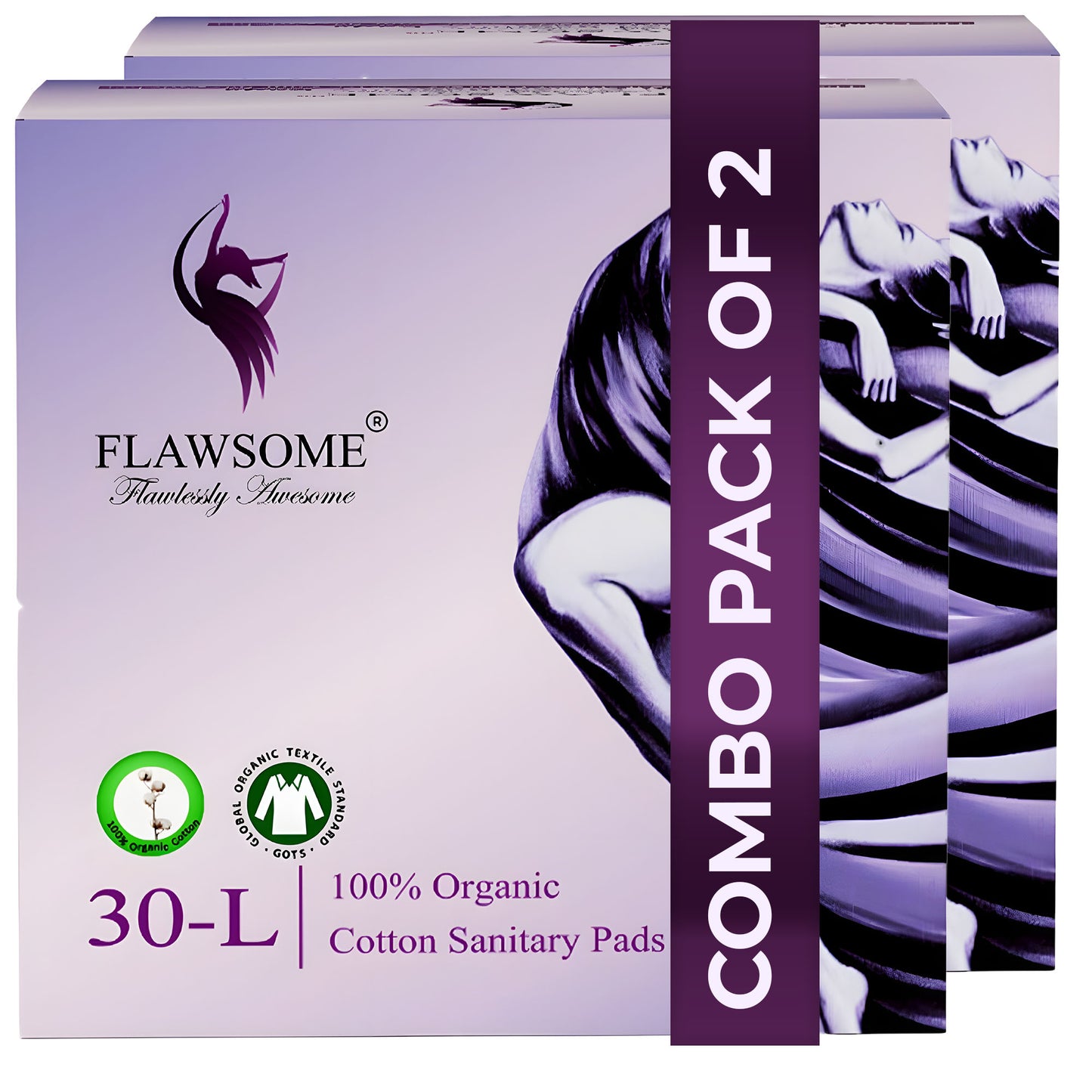 Flawsome 100% Organic Sanitary Pads | High Absorption | Cotton Sanitary Pads | Soft and Rash Free | Toxin-Free (Pack of 60, L)