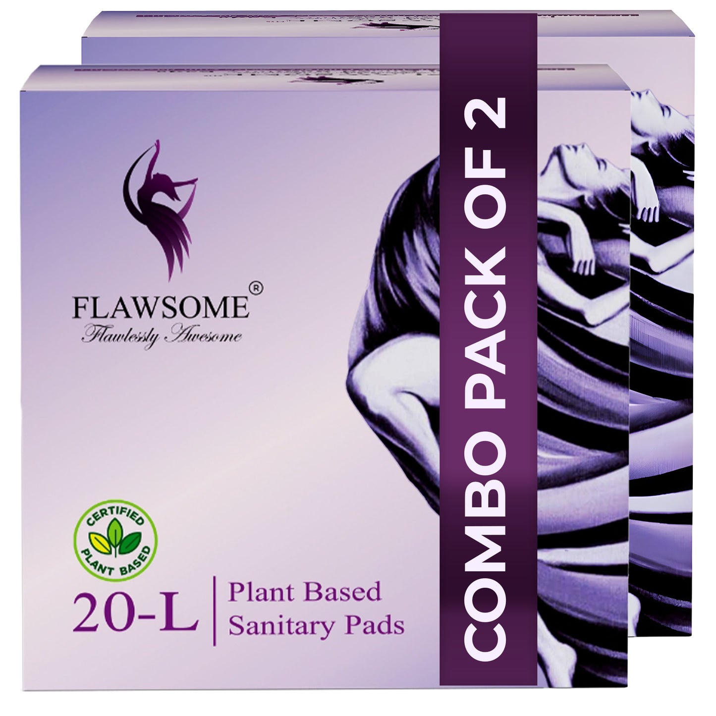 Flawsome Sensitive Sanitary Pads - Pack of 40 Pads (Large) - Certified 100% Rash-Free by Gynecologist - Natural Plant Top Sheet - No Fragrance, No Chlorine - With Disposal Bags