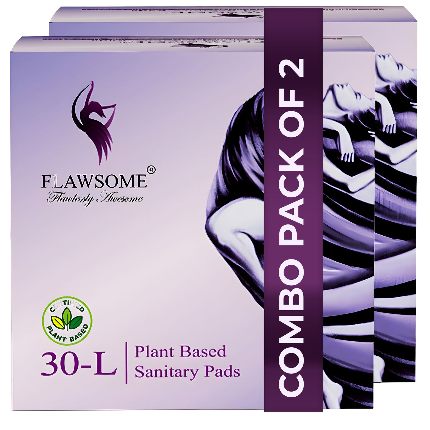Flawsome Sensitive Sanitary Pads - Pack of 60 Pads (Large) Set Of 2 - Certified 100% Rash-Free by Gynecologist - Natural Plant Top Sheet - No Fragrance, No Chlorine - With Disposal Bags.