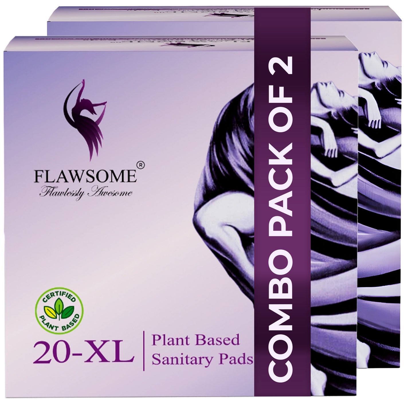 Flawsome Sensitive Sanitary Pads - Pack of 40 Pads (XL) - Certified 100% Rash-Free by Gynecologist - Natural Plant Top Sheet - No Fragrance, No Chlorine - With Disposal Bags