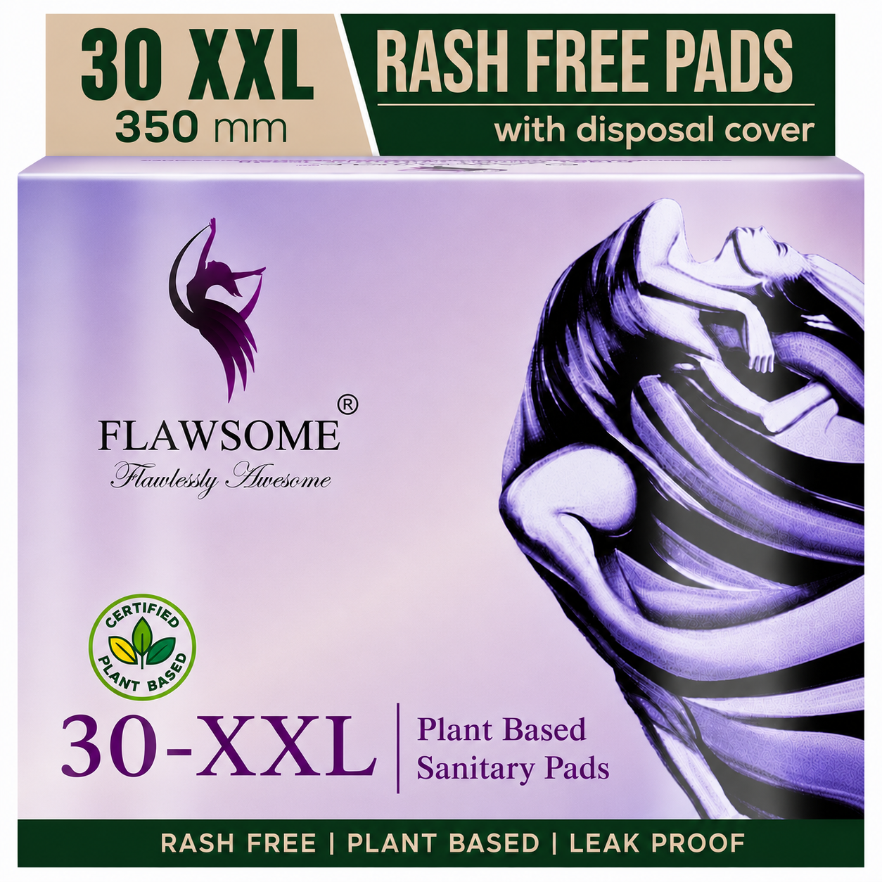 Chemical-Free Safe Sanitary Pads (L, Pack of 10/20/30) Plant Based – Rash-Free, Gynecologist-Certified, Ultra Soft