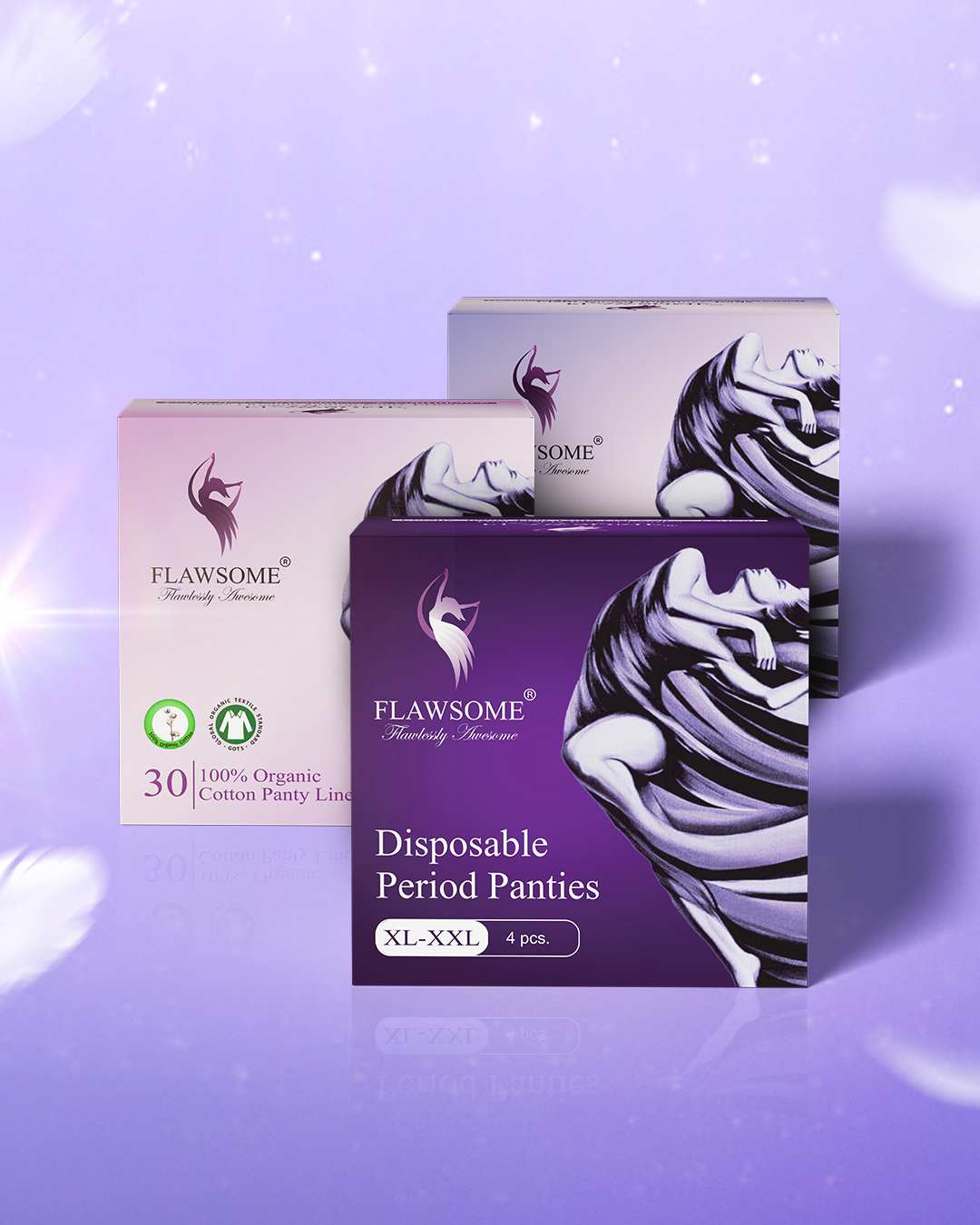 Flawsome Sensitive Sanitary Pads - Pack of 60 Pads (XXL) Set Of 2 - Certified 100% Rash-Free by Gynecologist - Natural Plant Top Sheet - No Fragrance, No Chlorine - With Disposal Bags.