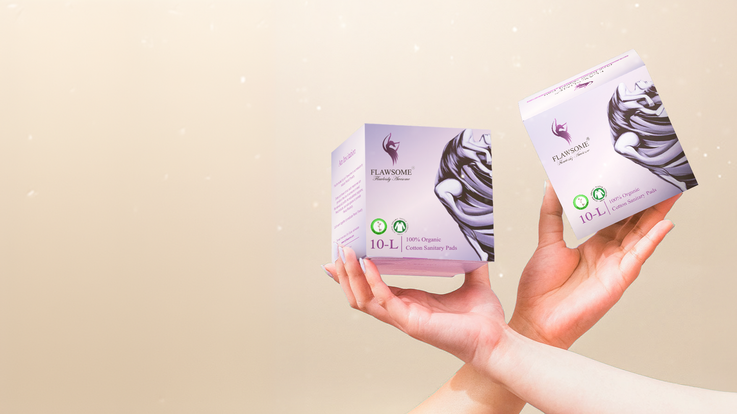 Flawsome Sensitive Sanitary Pads - Pack of 40 Pads (Large) - Certified 100% Rash-Free by Gynecologist - Natural Plant Top Sheet - No Fragrance, No Chlorine - With Disposal Bags