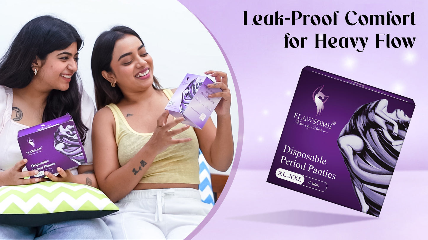 Flawsome Period Pants Full 360-Degree Protection for Heavy Flow | Leak-Proof, Rash-Free, Comfortable | Ideal for Maternity | Overnight Assurance | Highly Absorbent Core | Pack of 4 (L + Liner)