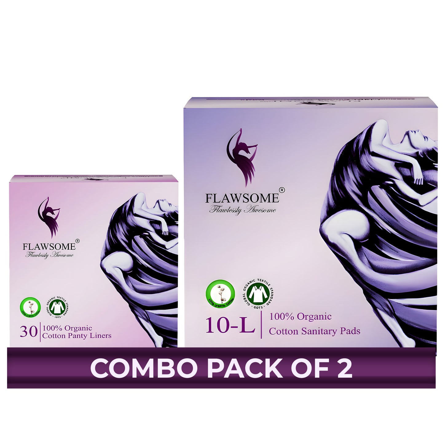 Flawsome 100% Organic Sanitary Pads | High Absorption | Cotton Sanitary Pads | Soft and Rash Free | Toxin-Free (Liner -30 Pads-10, L)