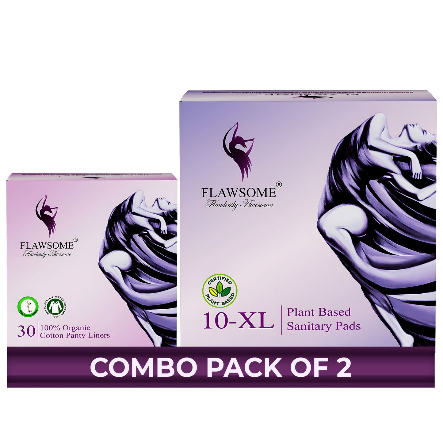 Flawsome Panty Liner for Women & Girls, (Pack of 30), Organic Cotton, Soft Surface, Rash-Free & Toxin-Free, Maintains Dryness & Freshness All Day Long (FPLC+FSPPLA-XL-10)