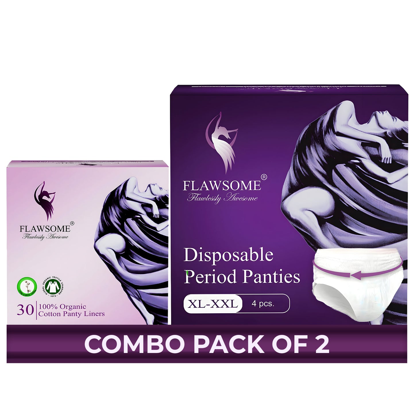 Flawsome Period Pants Full 360-Degree Protection for Heavy Flow | Leak-Proof, Rash-Free, Comfortable | Ideal for Maternity | Overnight Assurance | Highly Absorbent Core | Pack of 4 (XL + Liner Cotton)