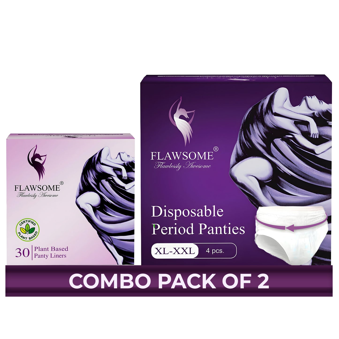 Flawsome Period Pants Full 360-Degree Protection for Heavy Flow | Leak-Proof, Rash-Free, Comfortable | Ideal for Maternity | Overnight Assurance | Highly Absorbent Core | Pack of 4 (XL + Liner)