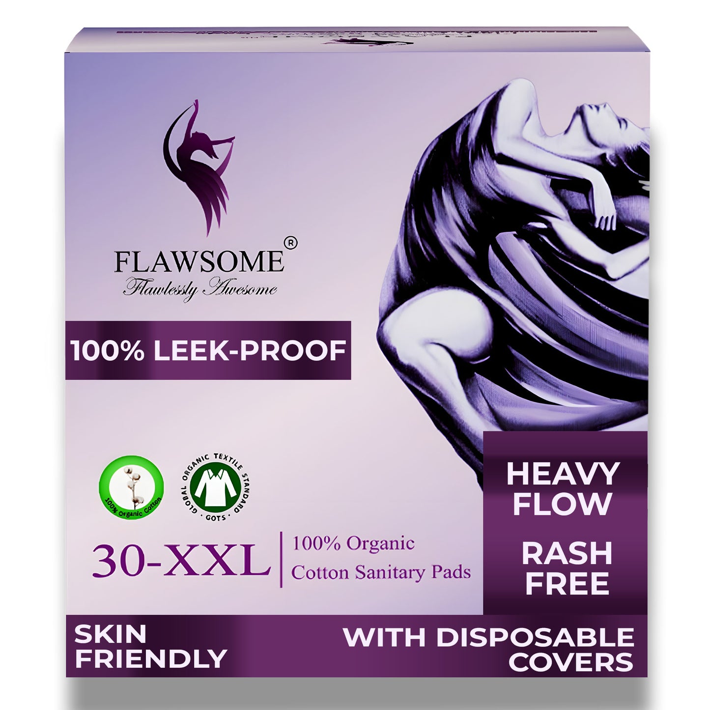 Flawsome - 100% Organic Cotton Sanitary Pads (Pack of 10/20/30)