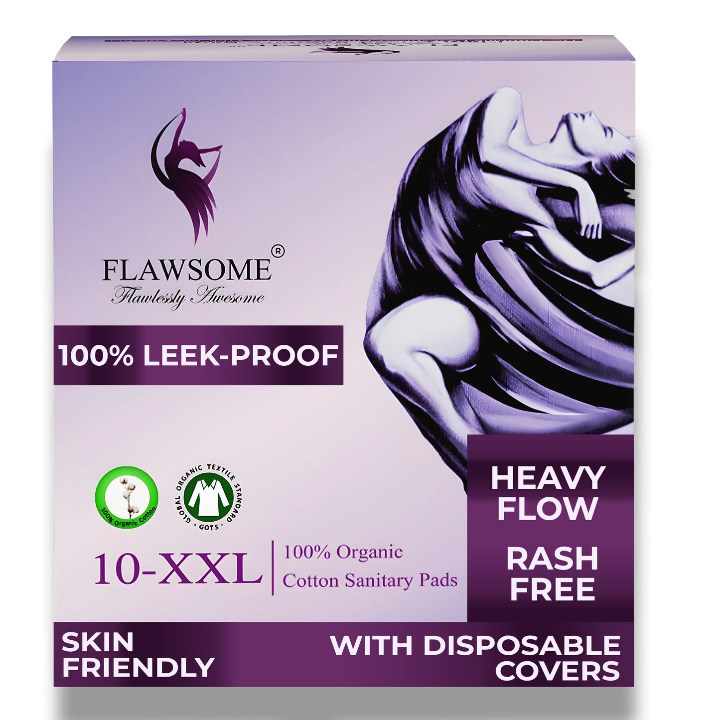Flawsome - 100% Organic Cotton Sanitary Pads (Pack of 10/20/30)