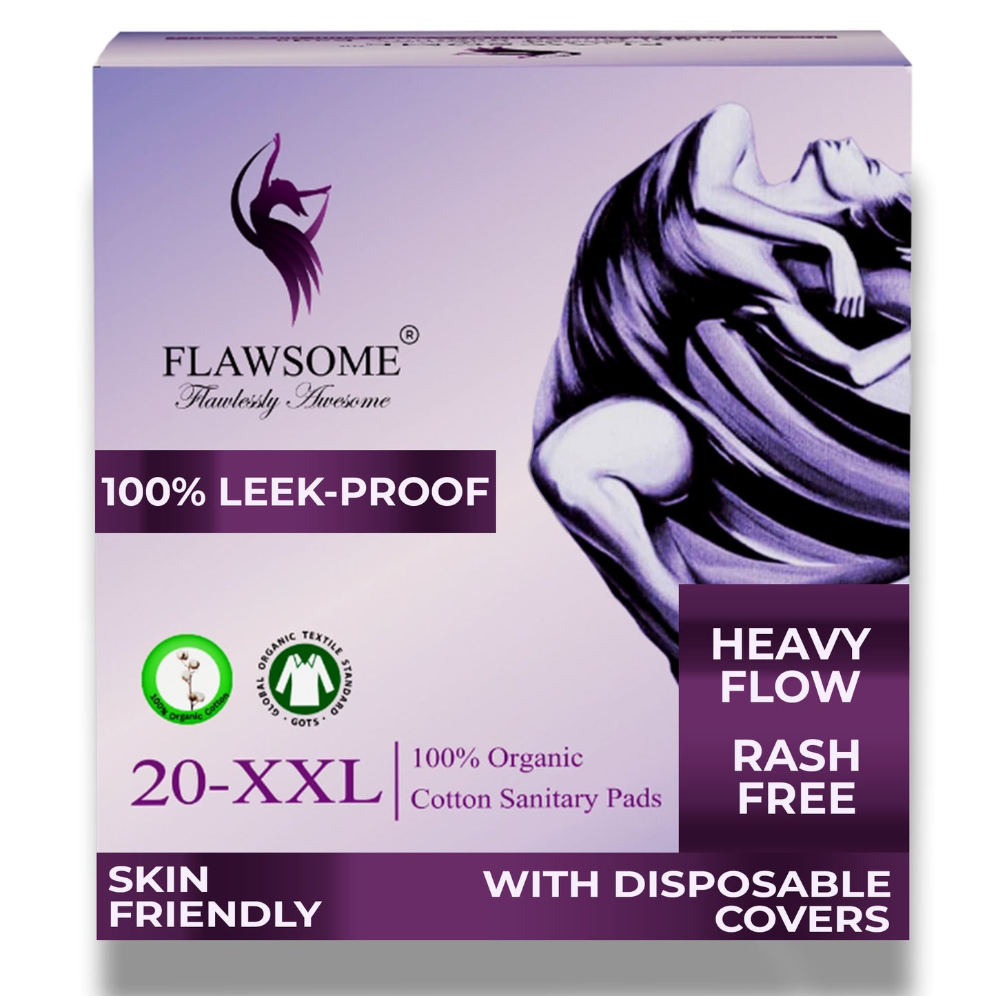 Flawsome - 100% Organic Cotton Sanitary Pads (Pack of 10/20/30)