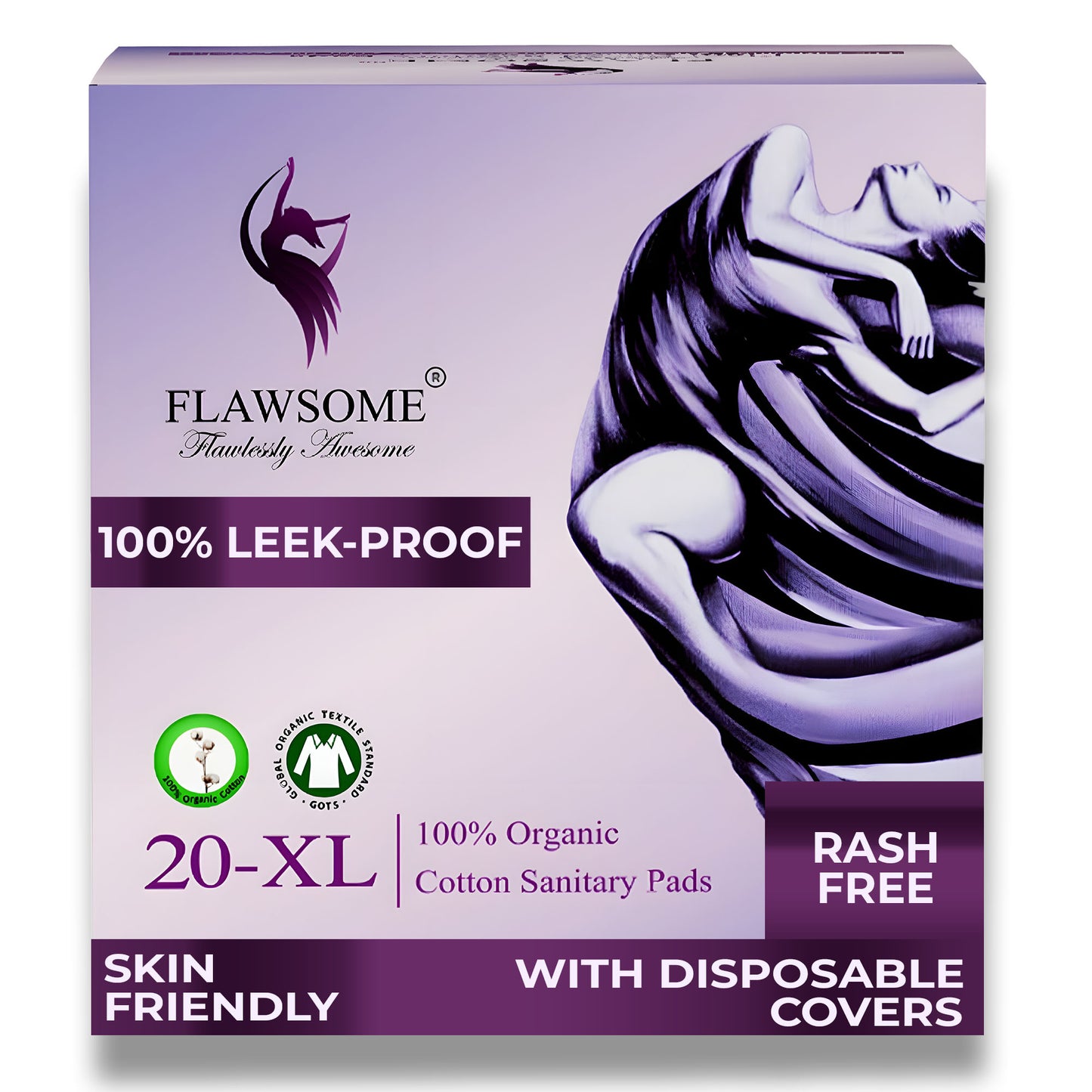 Flawsome - 100% Organic Cotton Sanitary Pads (Pack of 10/20/30)