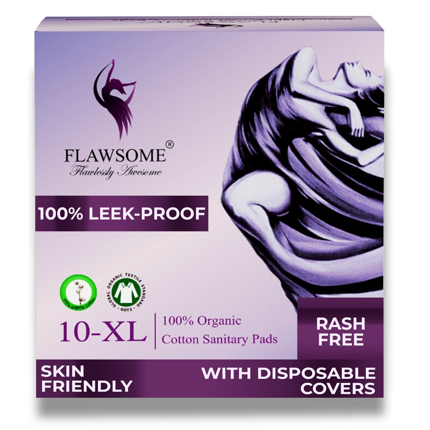 Flawsome - 100% Organic Cotton Sanitary Pads (Pack of 10/20/30)