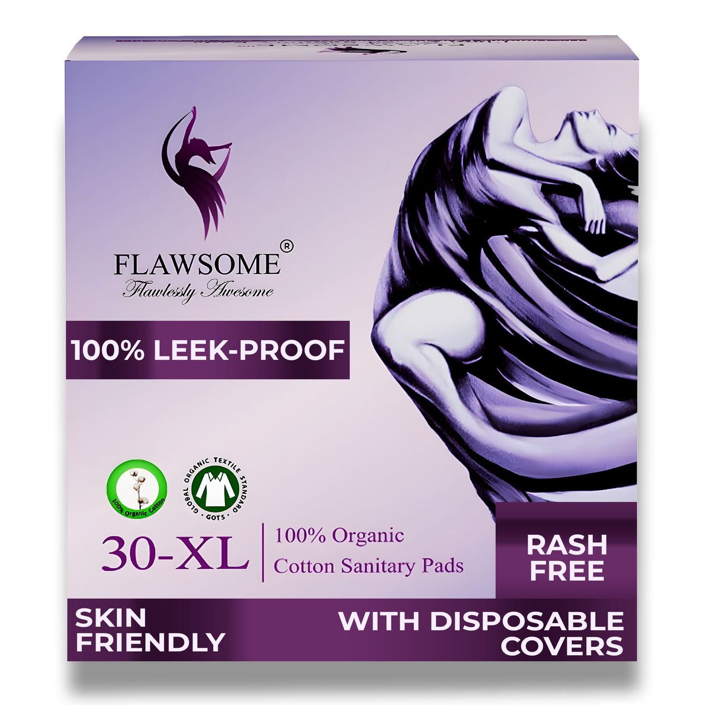 Flawsome - 100% Organic Cotton Sanitary Pads (Pack of 10/20/30)