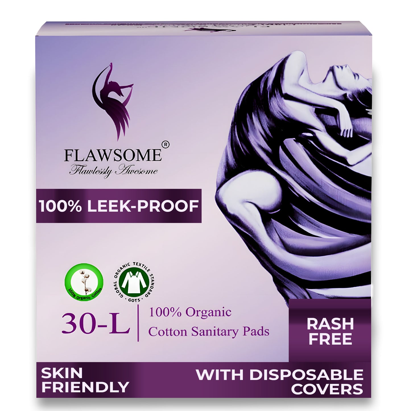 Flawsome - 100% Organic Cotton Sanitary Pads (Pack of 10/20/30)