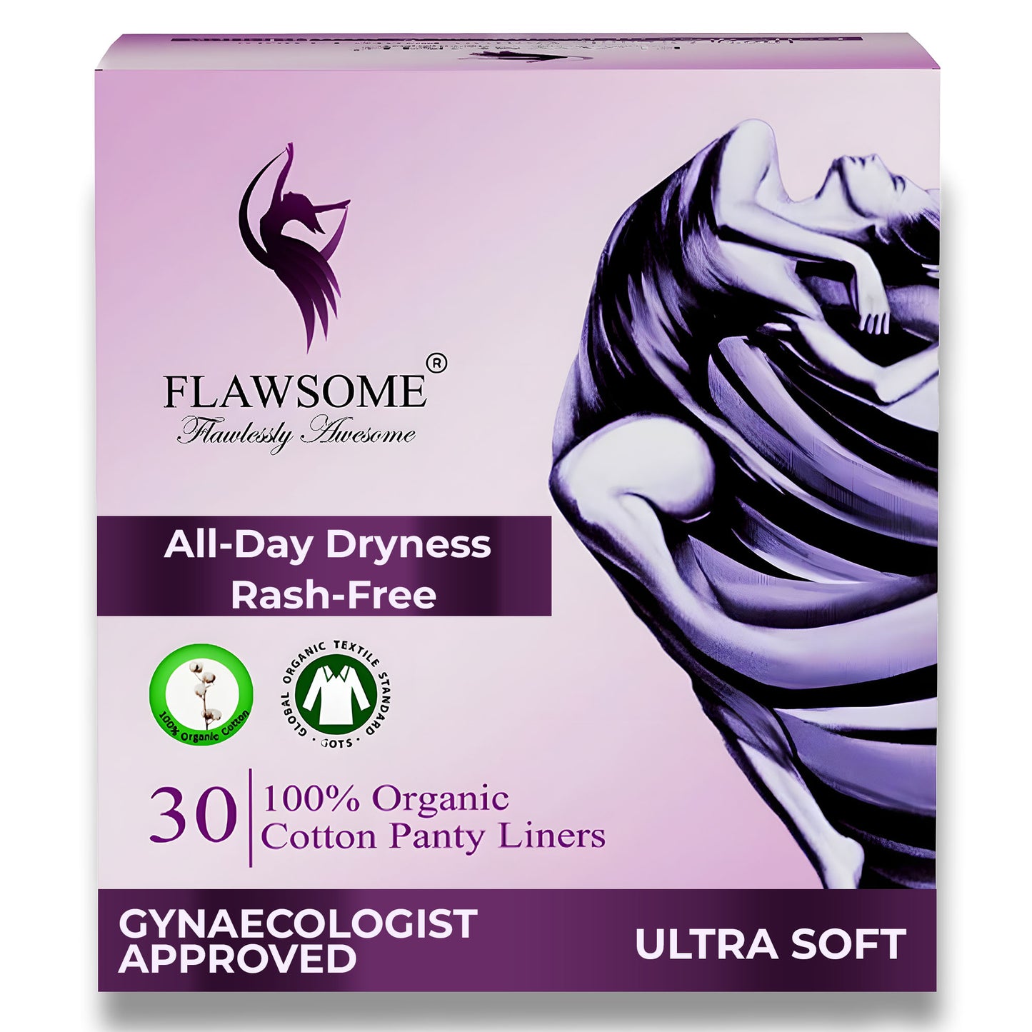 Flawsome Panty Liner | Plant Based | Soft Surface | Maintains Dryness & Freshness All Day Long | Unscented | Rash-Free and Toxin-Free | Defense from leaks and discharge | Pack of 30