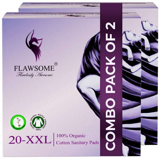 Flawsome 100% Organic Sanitary Pads | High Absorption | Cotton Sanitary Pads | Soft and Rash Free | Toxin-Free (Pack of 40, XXL)