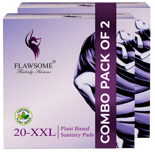 Flawsome Sensitive Sanitary Pads - Pack of 40 Pads (XXL) - Certified 100% Rash-Free by Gynecologist - Natural Plant Top Sheet - No Fragrance, No Chlorine - With Disposal Bags