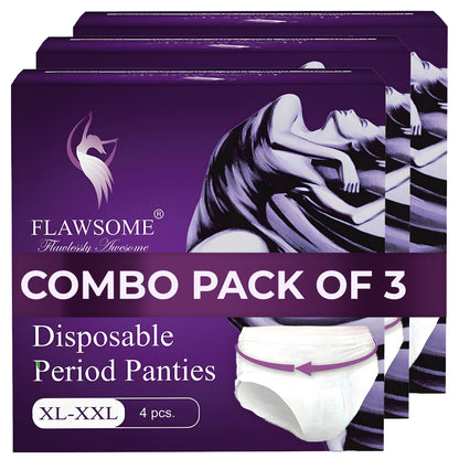 Flawsome Period Pants Full 360-Degree Protection for Heavy Flow | Leak-Proof, Rash-Free, Comfortable | Ideal for Maternity | Overnight Assurance | Highly Absorbent Core | Size - XL | Pack of 4|(Pack 3)