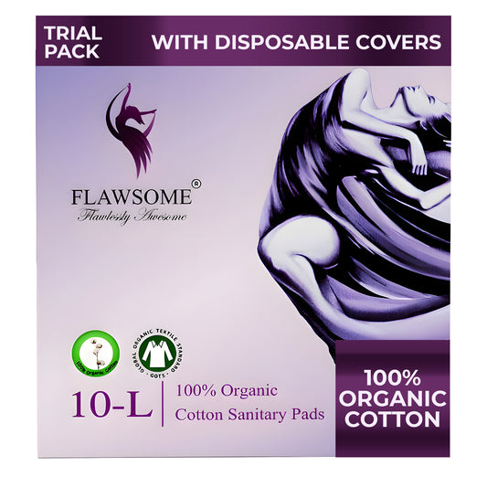 Flawsome - 100% Organic Cotton Sanitary Pads (Pack of 10/20/30)