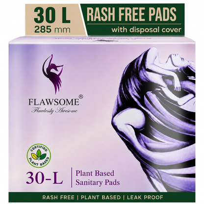 Chemical-Free Safe Sanitary Pads (L, Pack of 10/20/30) Plant Based – Rash-Free, Gynecologist-Certified, Ultra Soft