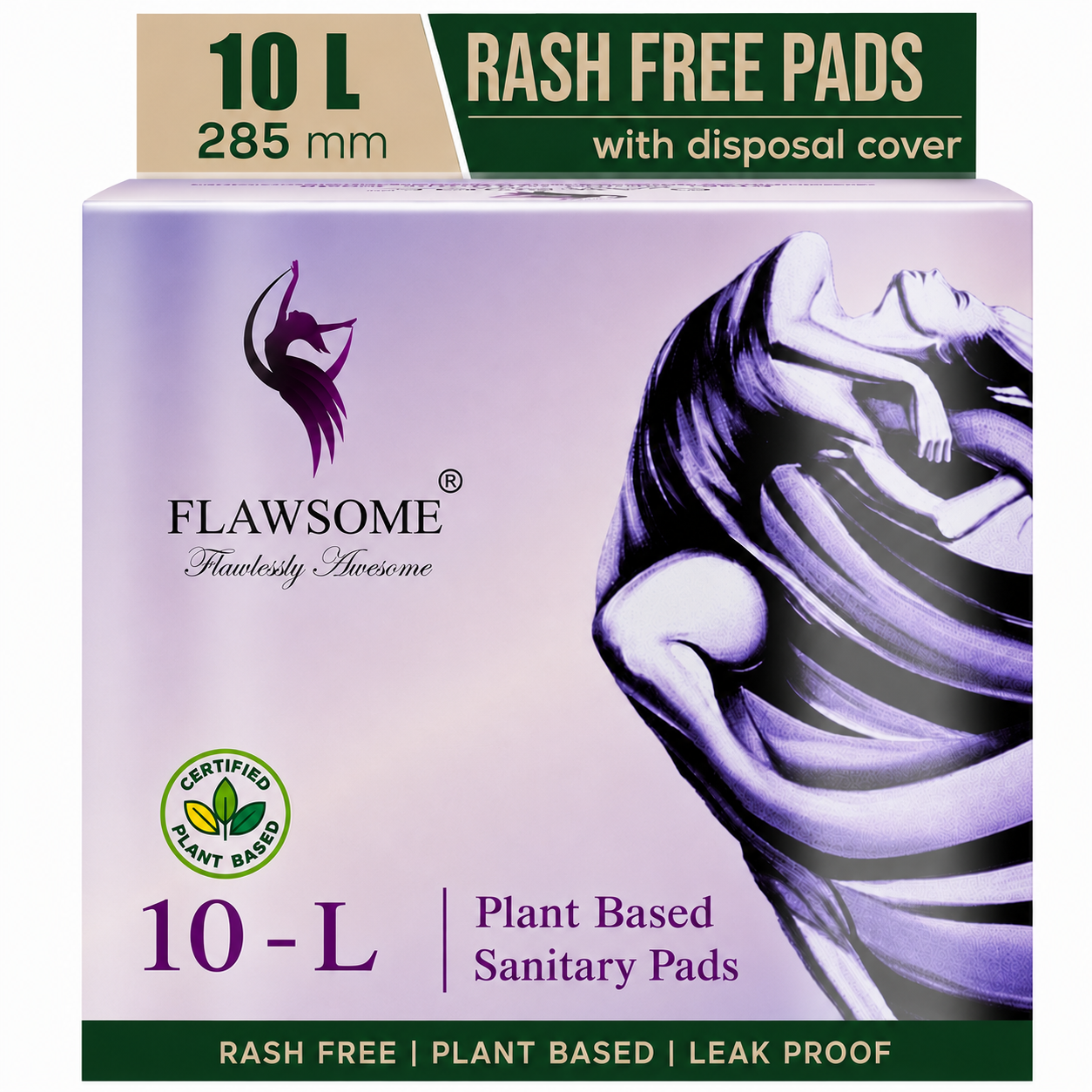 Chemical-Free Safe Sanitary Pads (L, Pack of 10/20/30) Plant Based – Rash-Free, Gynecologist-Certified, Ultra Soft