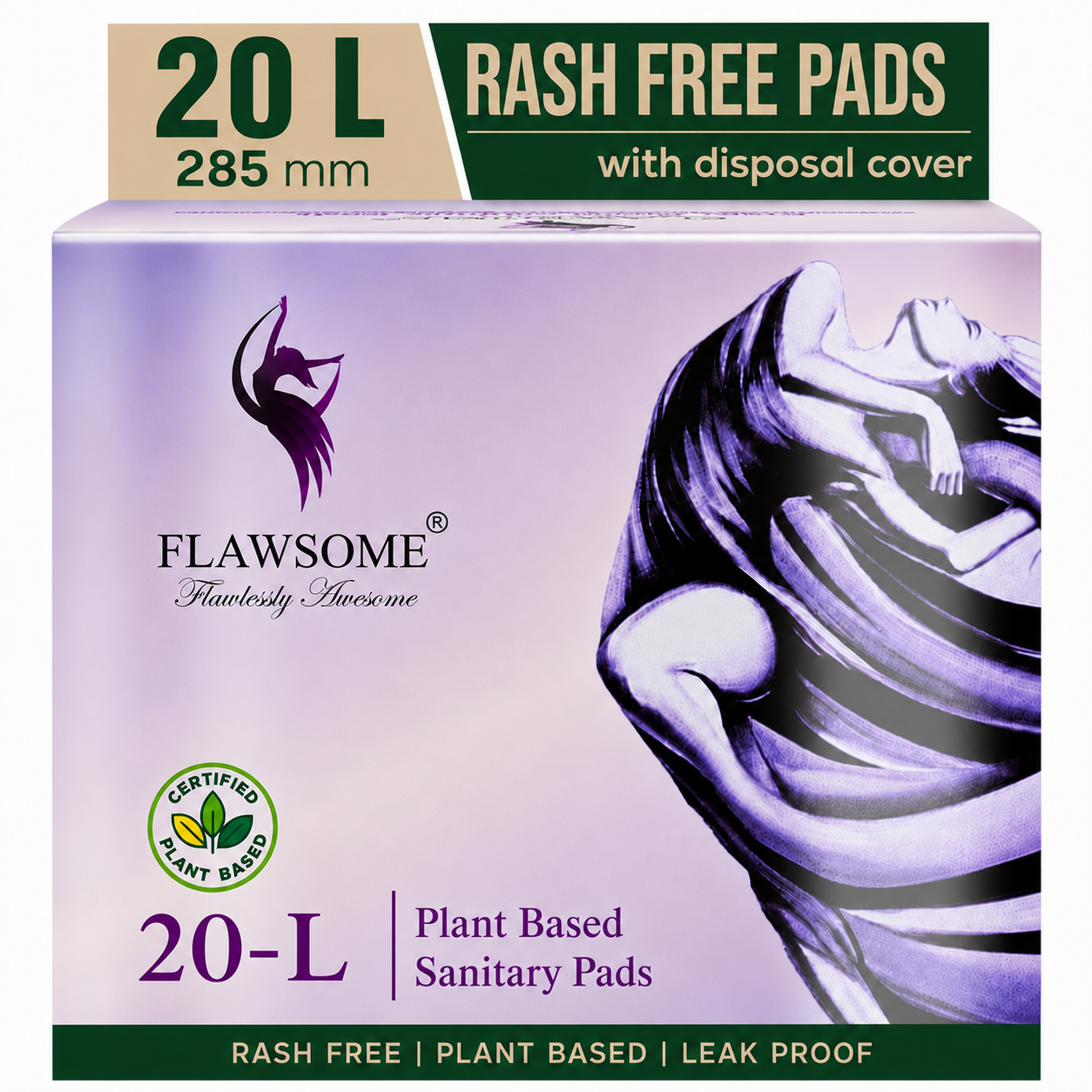 Chemical-Free Safe Sanitary Pads (L, Pack of 10/20/30) Plant Based – Rash-Free, Gynecologist-Certified, Ultra Soft