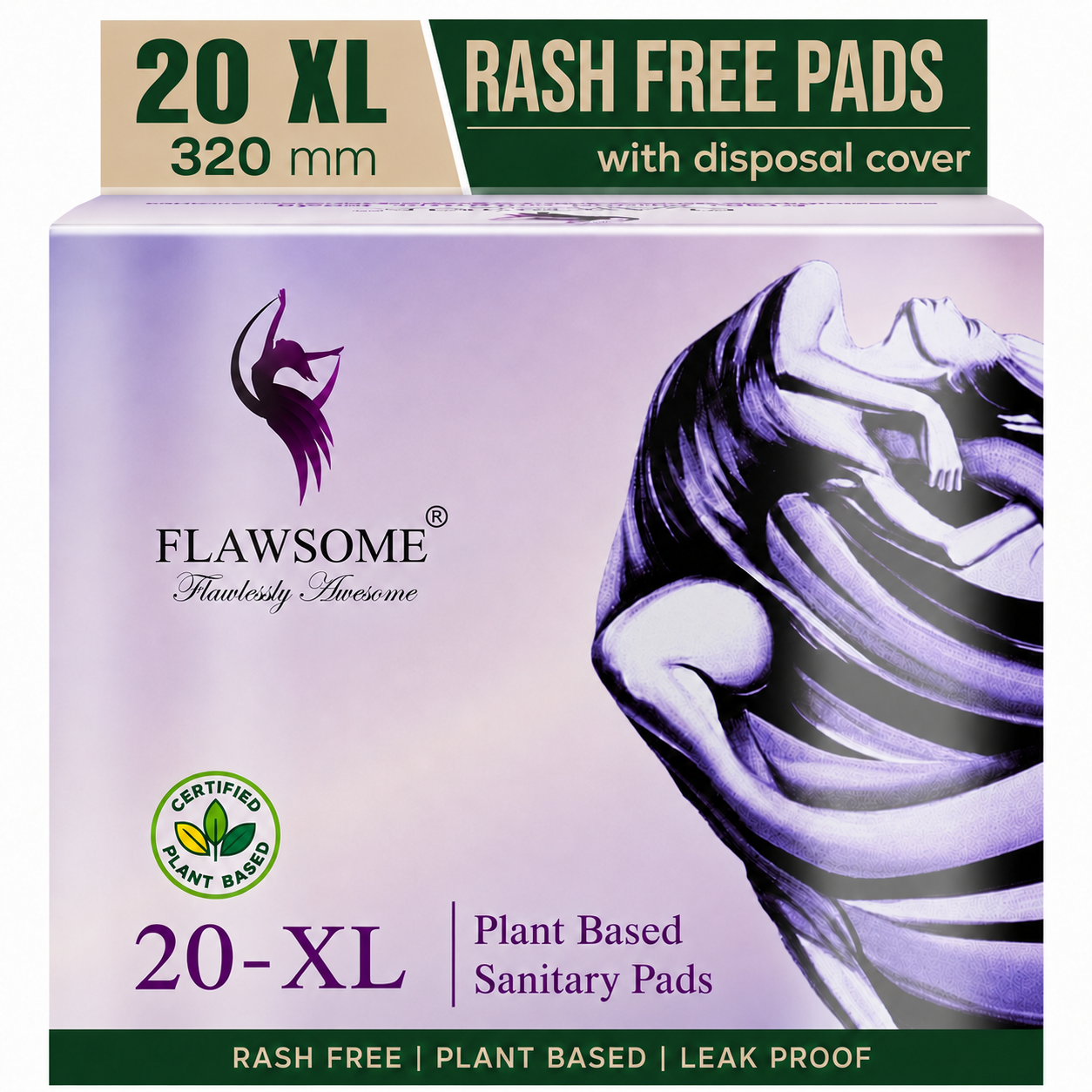 Chemical-Free Safe Sanitary Pads (L, Pack of 10/20/30) Plant Based – Rash-Free, Gynecologist-Certified, Ultra Soft