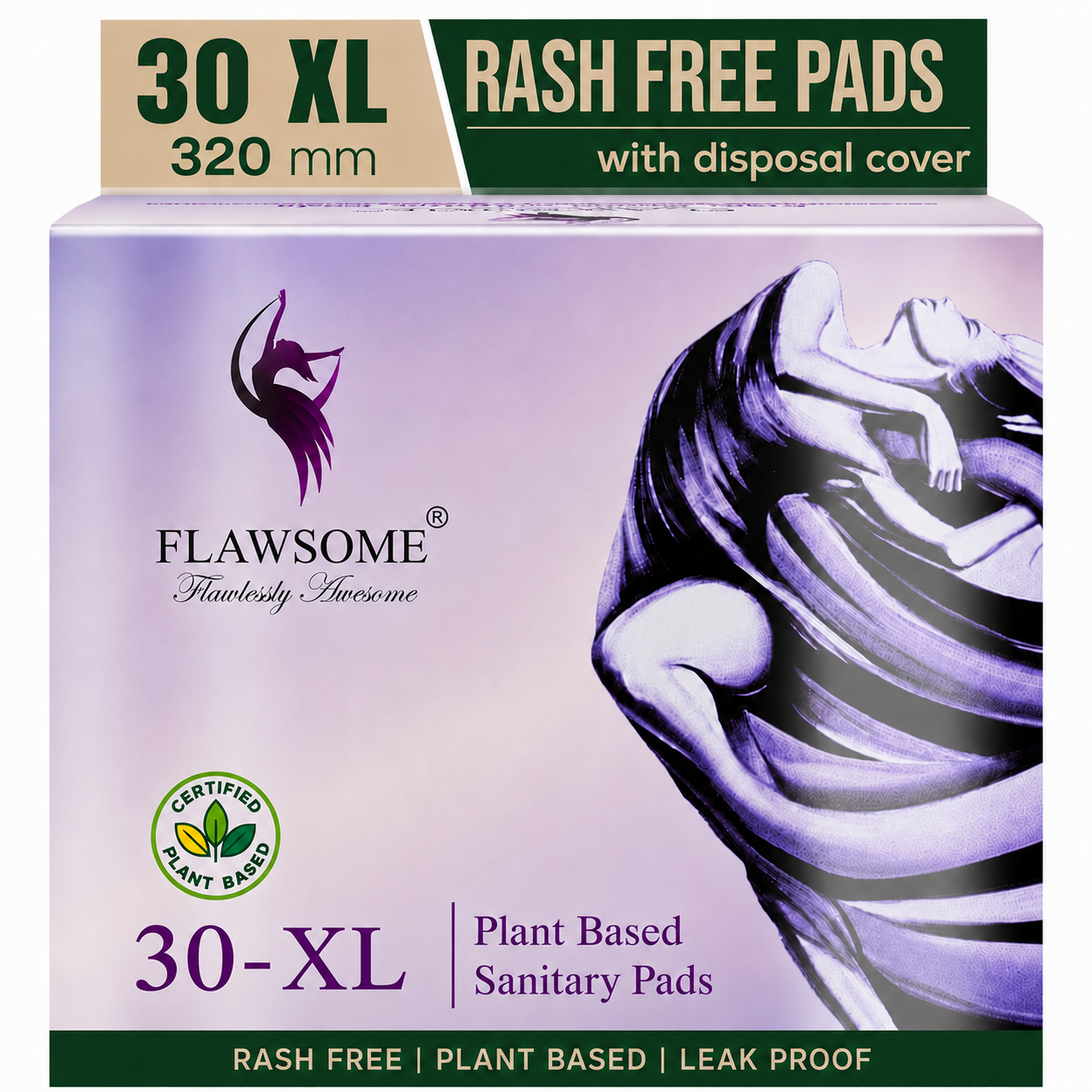 Chemical-Free Safe Sanitary Pads (L, Pack of 10/20/30) Plant Based – Rash-Free, Gynecologist-Certified, Ultra Soft