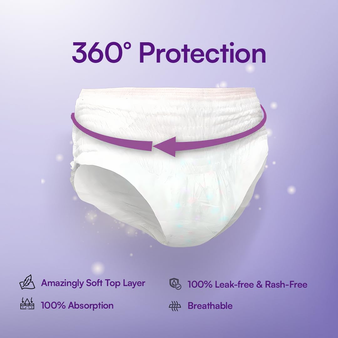 Flawsome Period Pants Full 360-Degree Protection for Heavy Flow | Leak-Proof, Rash-Free, Comfortable | Ideal for Maternity | Overnight Assurance | Highly Absorbent Core | Size - XL | Pack of 4|(Pack 3)