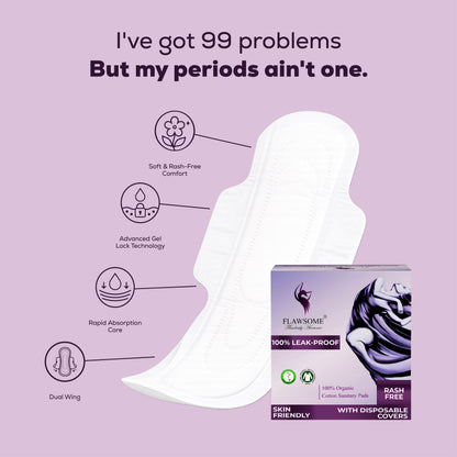Chemical Free Safe Sanitary Pads (L, Pack of 10) – Rash Free, Gynecologist Certified, Ultra Soft