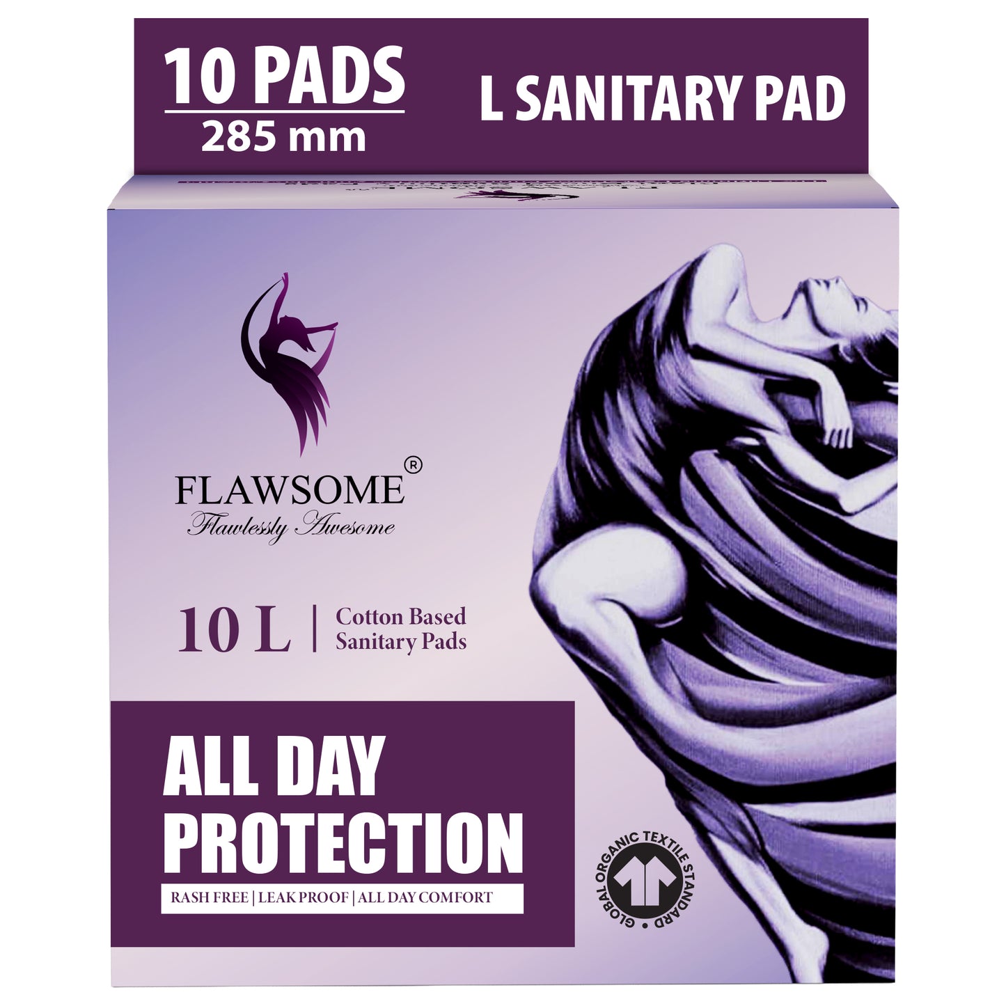 Chemical Free Safe Sanitary Pads (L, Pack of 10) – Rash Free, Gynecologist Certified, Ultra Soft