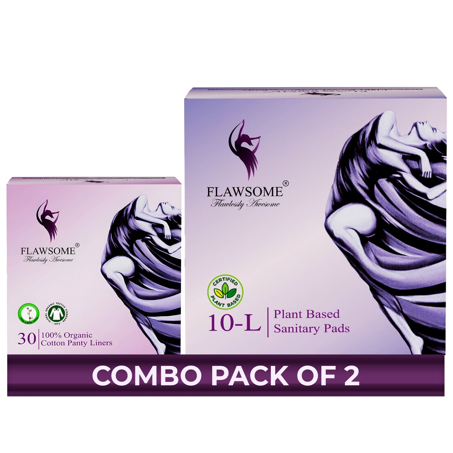 Flawsome Premium Period Care Combo – Extra Coverage & All-Day Freshness Pack of 30 Organic Cotton Panty Liners & 10 Premium XL Sanitary Pads (Size L) | Long & Wide Coverage | Ultra-Soft & Rash-Free | Dermatologically Tested | 100% Chemical-Free
