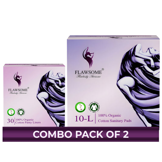 Flawsome 100% Organic Sanitary Pads | High Absorption | Cotton Sanitary Pads | Soft and Rash Free | Toxin-Free (Liner -30 Pads-10, L)