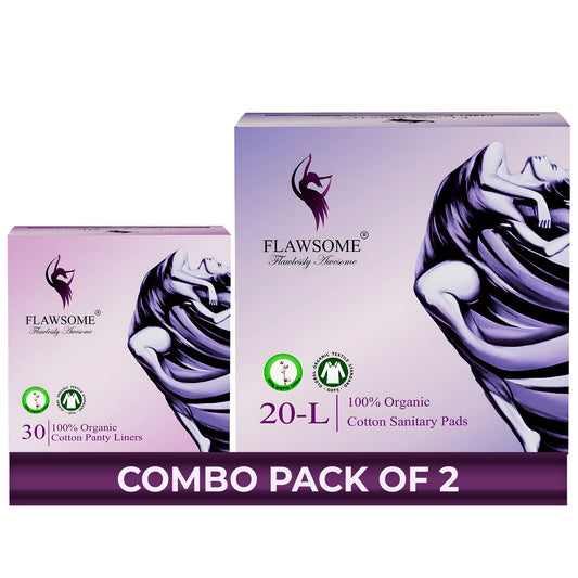 Flawsome 100% Organic Sanitary Pads | High Absorption | Cotton Sanitary Pads | Soft and Rash Free | Toxin-Free (Liner -30 Pads-20, L)