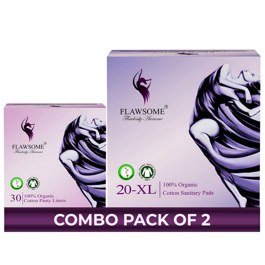 Flawsome 100% Organic Sanitary Pads | High Absorption | Cotton Sanitary Pads | Soft and Rash Free | Toxin-Free (Liner -30 Pads-20, XL)