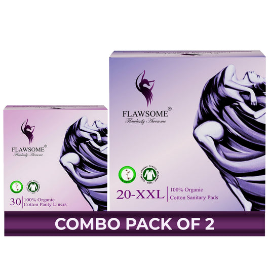 Flawsome 100% Organic Sanitary Pads | High Absorption | Cotton Sanitary Pads | Soft and Rash Free | Toxin-Free (Liner -30 Pads-20, XXL)