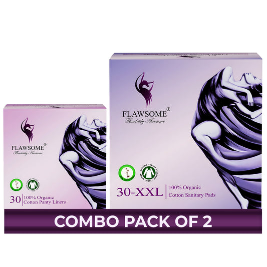 Flawsome 100% Organic Sanitary Pads | High Absorption | Cotton Sanitary Pads | Soft and Rash Free | Toxin-Free (Liner -30 Pads-30, XXL)