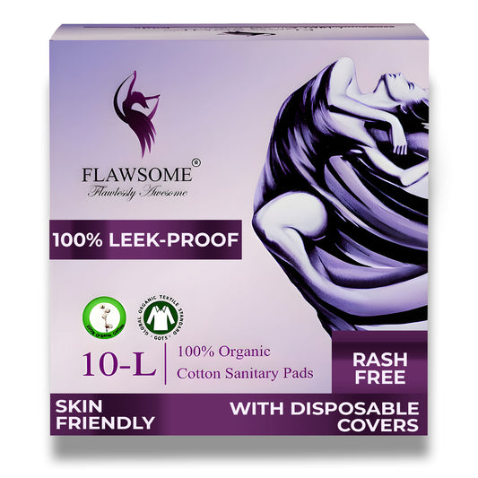 Flawsome - 100% Organic Cotton Sanitary Pads (Pack of 10)
